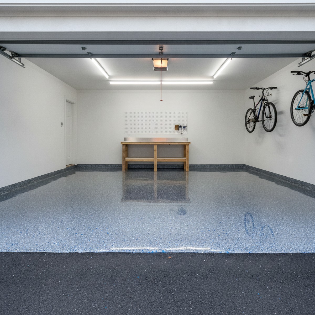 The same garage floor finished with a glossy epoxy coating